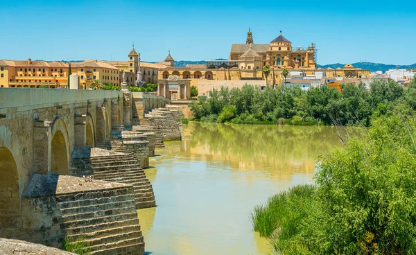 Vista Panorámica Córdoba Con Puente Romano Mezquita Sobre Río Guadalquivir —  Fotos de Stock