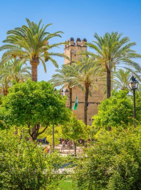 Güzel Alcazar de los Reyes Cristianos (Hıristiyan Hükümdarlar Alcazar) Cordoba, Endülüs, İspanya.
