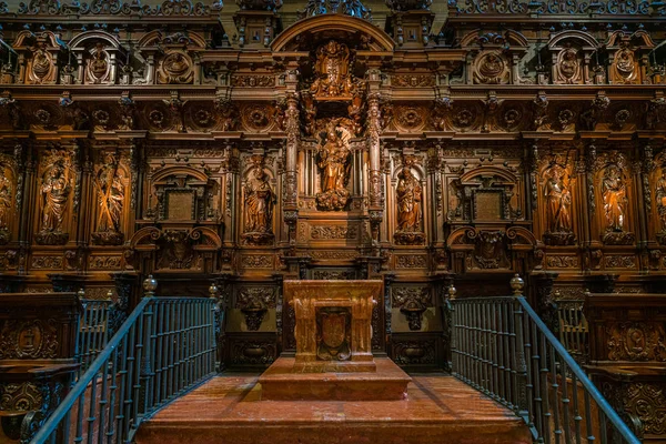 Coro Legno Nella Cattedrale Malaga Basilica Encarnacion Andalusia Spagna Giugno — Foto Stock