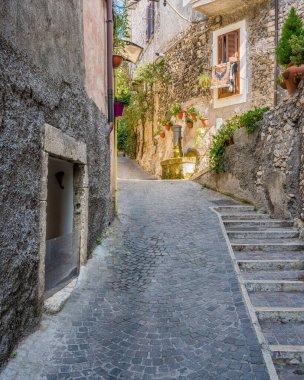 Montecelio 'da manzara, Roma, Lazio, İtalya' nın güzel küçük bir kasabası.
