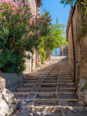 Montecelio 'da manzara, Roma, Lazio, İtalya' nın güzel küçük bir kasabası.
