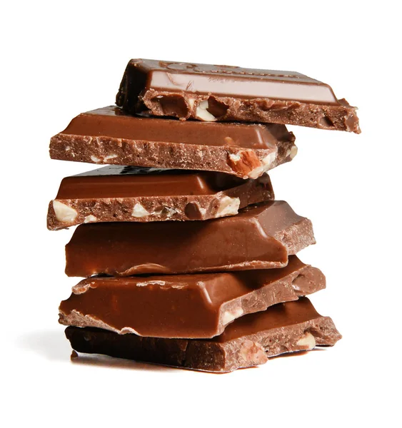 Barras Chocolate Empilhadas Fundo Isolado Branco Imagens Royalty-Free