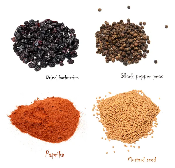 Set Spices Four Varieties White Isolated Background — Stock Photo, Image