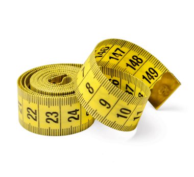 Beyaz izole arka plan üzerinde santimetre terzi bandı. Close. Yan görünüm.