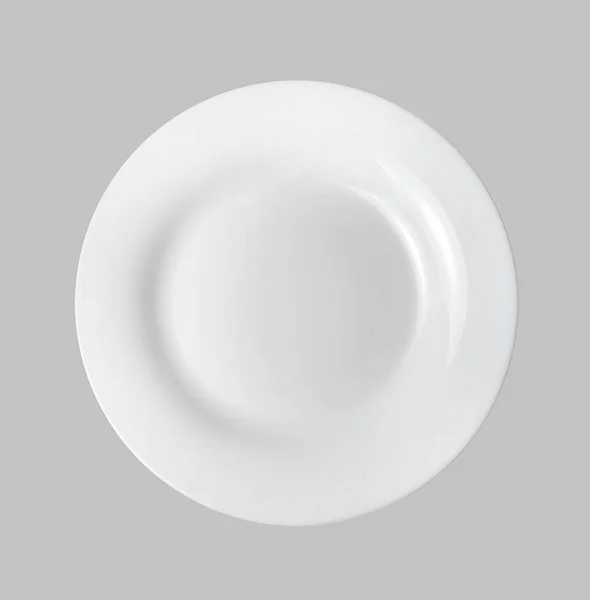 Λευκό Πιάτο Επιδόρπιο Ανοιχτό Γκρι Απομονωμένο Φόντο Θέα Από Ψηλά — Φωτογραφία Αρχείου