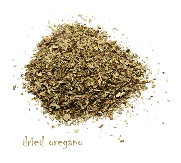 Bir avuç kurutulmuş kekik. Beyaz izole arka plan. Yukarıdan görüntüle.