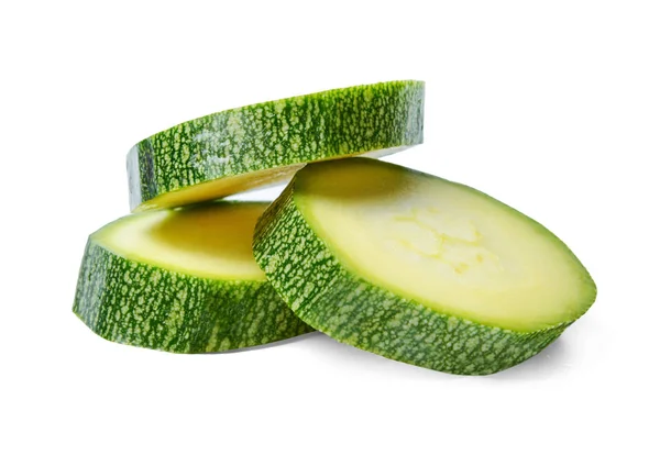 Slices Fresh Zucchini White Isolated Background Close Quarters Side View — Stock Photo, Image