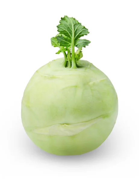 Kohlrabi Lahanası Beyaz Izole Arka Plan Üzerine Close Yan Görünüm — Stok fotoğraf