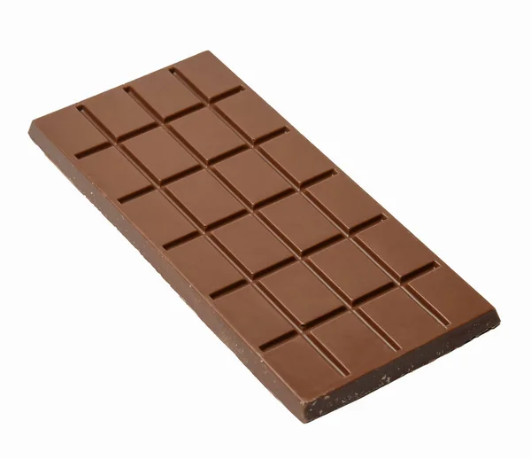 Barra Chocolate Fundo Isolado Branco Vista Lateral Superior Diagonalmente Close — Fotografia de Stock