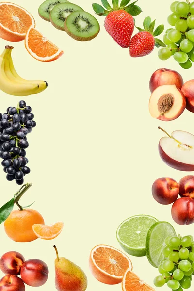 Composition Large Variety Different Fruits Edges Frame Place Text Middle — Stock Photo, Image