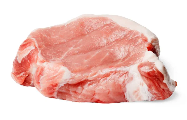 白に分離された新鮮なジューシーな豚肉のスライス クローズ アップ 側面図 — ストック写真
