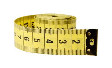 Beyaz izole arka plan üzerinde santimetre terzi bandı. Close. Yan görünüm.