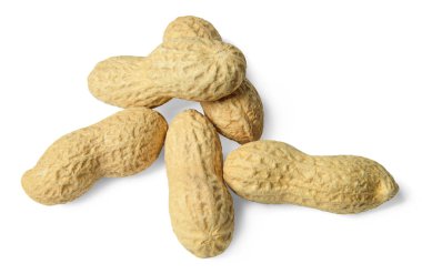 Beyaz izole bir arka plan üzerinde birkaç fıstık yakın çekim. Üstte görüntü. 