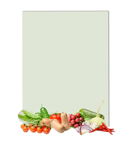 Komposition Mit Einer Vielzahl Von Verschiedenen Gemüsesorten Auf Hellgrünem Hintergrund — Stockfoto