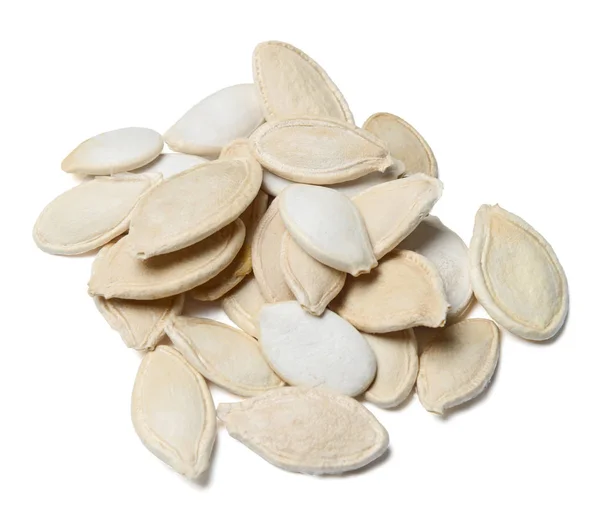 Beyaz izole bir arka plan üzerinde kabak çekirdeği bir demet. Close. Yukarıdan görüntüle.