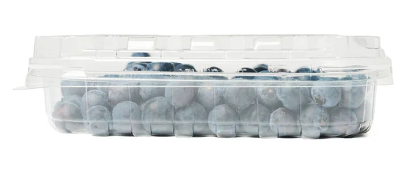 Envase Plástico Jugosos Arándanos Frescos Fondo Blanco Aislado Vista Lateral —  Fotos de Stock