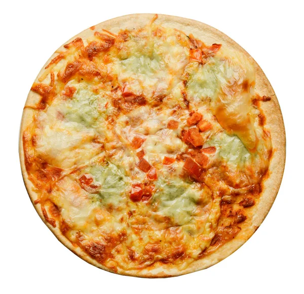 Пицца Моцарелла Изолирована Белом Крупный План Вид Сверху — стоковое фото