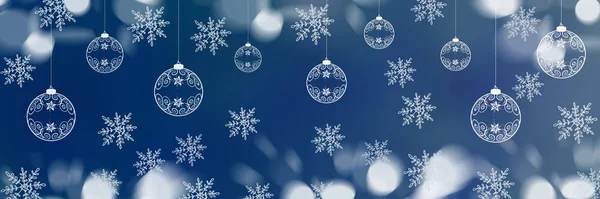 Новый Год Рождество Снежинки Красивые Боке Рождественские Шары Фон Баннер — стоковое фото