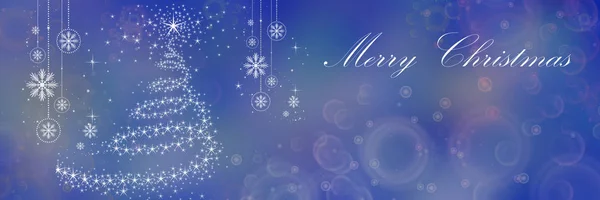 Yeni yıl ve Noel! Kar taneleri, güzel bokeh, Noel topları ve yıldızlı Noel ağacı. Arka plan, afiş, vb. Metin için yer.