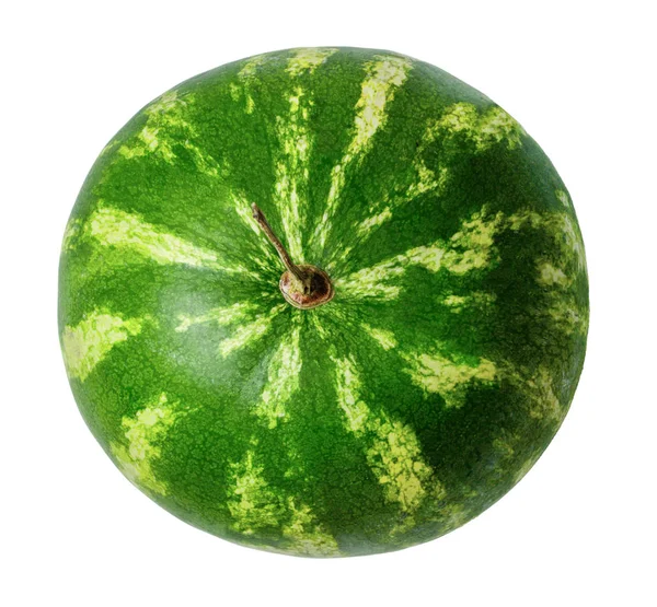 Ripe Whole Watermelon Isolated White Background Bright Saturated Color Top — Stock Photo, Image
