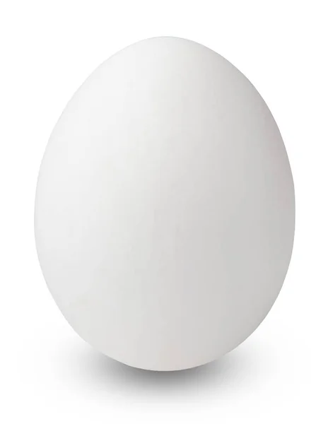 Fehér Csirke Tojás Izolált Fehér Alapon Közelkép Oldalnézetből Vágási Útvonal — Stock Fotó