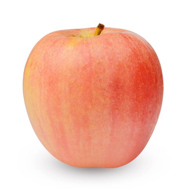 Kırmızı elma beyaz arka planda izole edilmiş. Gerçekçi renk ve şekil. Güzel bir doku. Kesme yolu.
