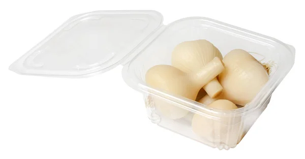 Salted Garlic Open Plastic Packaging Isolated White Top Side View — Stock Photo, Image