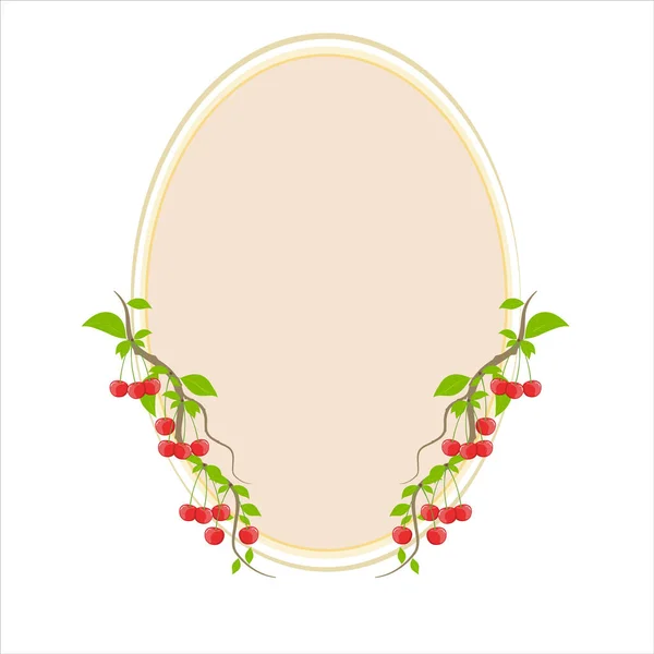 Kiraz dallarıyla süslenmiş yuvarlak pembe bir çerçevenin vektör çizimi.