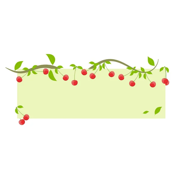 Illustrazione vettoriale di una cornice rettangolare verde decorata con rami di ciliegio . — Vettoriale Stock