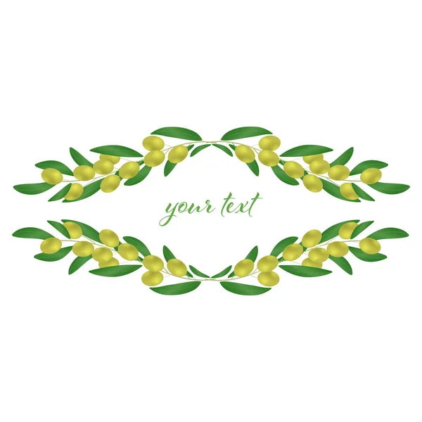 Cornice rotonda decorativa di rami di olive con foglie su sfondo bianco . — Vettoriale Stock