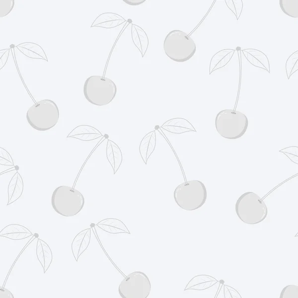 Modello di silhouette senza cuciture di bacche di ciliegia con foglie e processi su uno sfondo grigio chiaro. — Vettoriale Stock