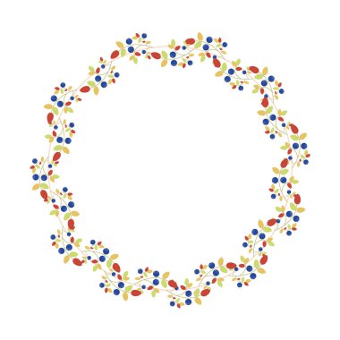 Renkli sonbahar yapraklı yaban mersini dallarıyla çevrili yuvarlak bir çerçeve..