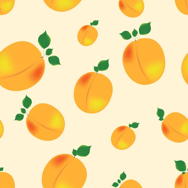 Vector seamless apricot pattern on a light yellow background. Good for printing on fabric, packaging, napkins, all kinds of backgrounds, etc. — Stock Vector