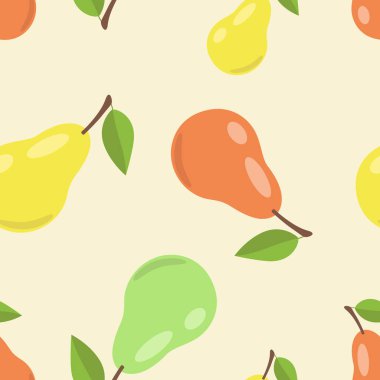 Çok renkli armutların vektörsüz deseni. Kumaşlar, ambalajlar, peçeteler, farklı arka planlar vs. üzerine baskı yapmak için.
