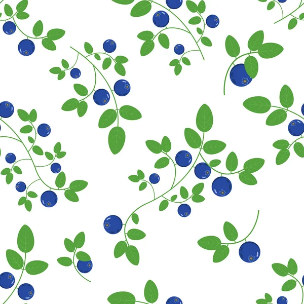 Vektornahtloses Muster aus Blaubeerzweigen mit Blättern auf weißem Hintergrund. Gut zum Bedrucken von Textilien, Verpackungen, Servietten, Hintergründen aller Art usw.. — Stockvektor