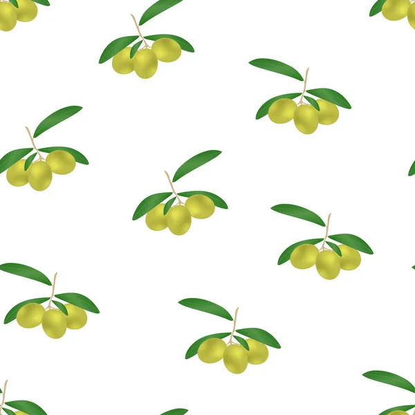 Vektorový bezproblémový vzor oliv s listy na bílém pozadí. Pro potisk na tkaniny, obaly, ubrousky tec. — Stockový vektor