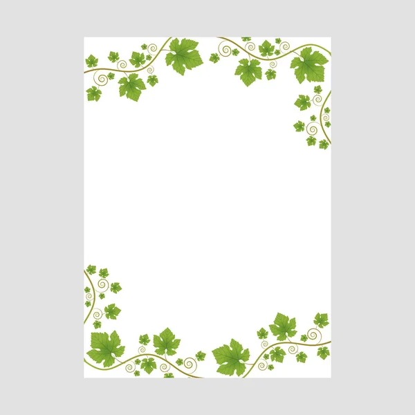 Vector rectangular frame decorated with vine leaves. White background. — Stock Vector