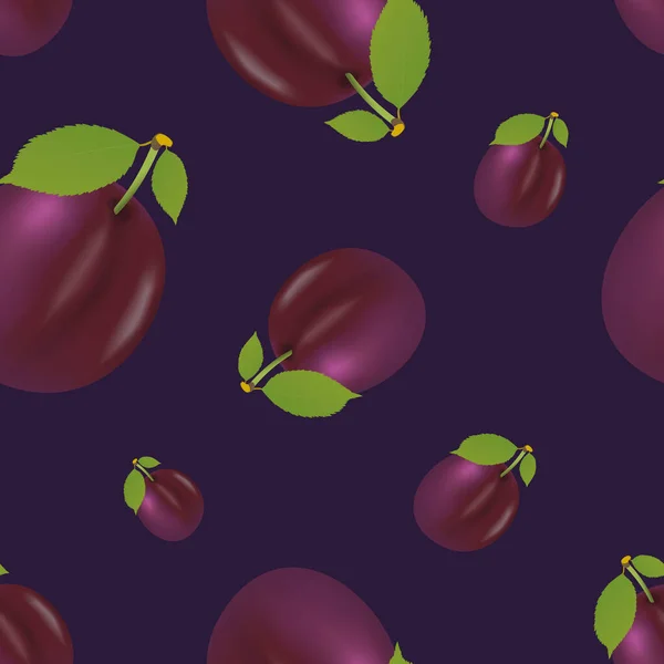 Vector Pflaume nahtlose Muster auf einem violetten Hintergrund. Zum Bedrucken von Stoffen, Verpackungen, Servietten, verschiedenen Hintergründen. — Stockvektor