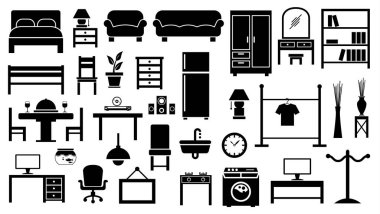 Beyaz arka plan üzerinde mobilya Icon set