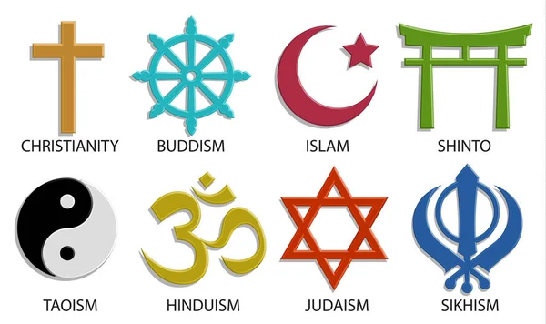 World Religion Symbol Icon Set White Background Vector Color Style — Stock Vector