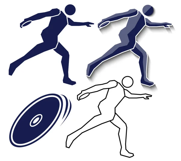Athlete Throwing Discus Flat Icon Outline Icon White Background Vector — Stock Vector
