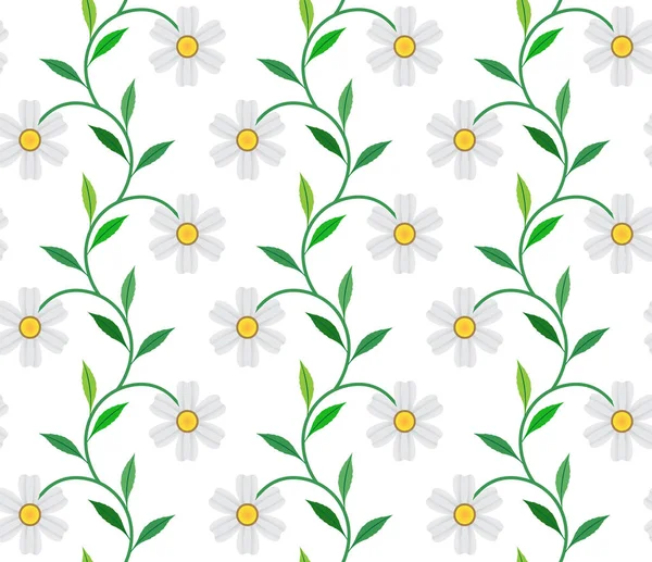 floral pattern with white flower and leaves on white background, vector pattern seamless