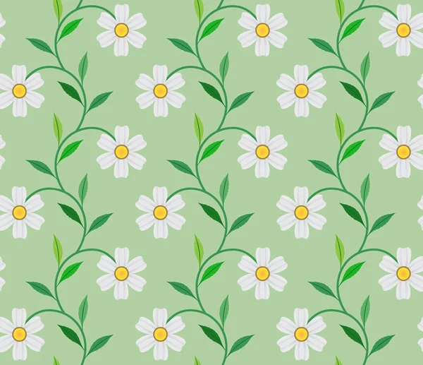 Květinový Vzor Bílý Květ Listy Zeleném Pozadí Vektorové Vzor Bezešvé — Stockový vektor