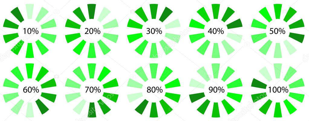 green progress upload, download symbol, web design spinner icon template, vector set