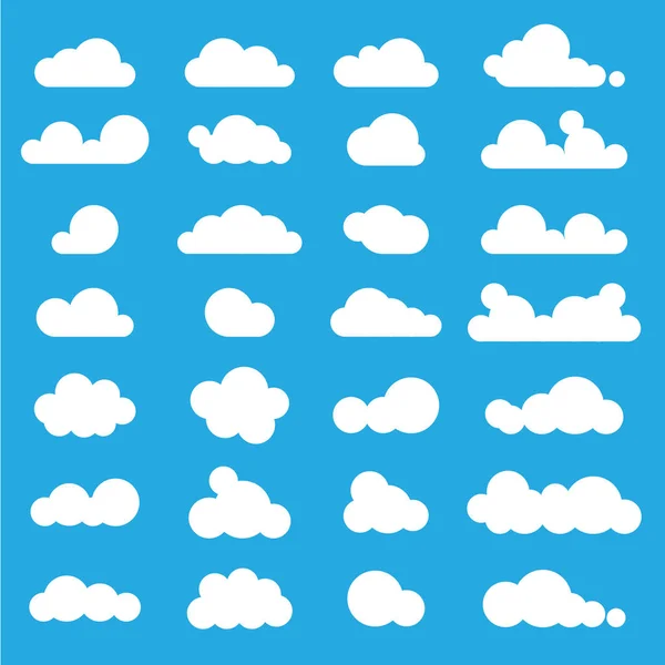 Nubes Blancas Icono Conjunto Sobre Fondo Azul Vector — Archivo Imágenes Vectoriales