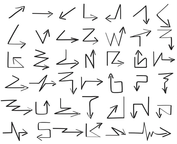 Zig Zag Hand Tekenen Pijl Set Witte Achtergrond Magische Vector — Stockvector