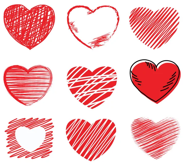 Χέρι Κλήρωση Και Σκίτσο Κόκκινη Καρδιά Εικονογράφηση Σύνολο Διάνυσμα Ντιζάιν — Διανυσματικό Αρχείο