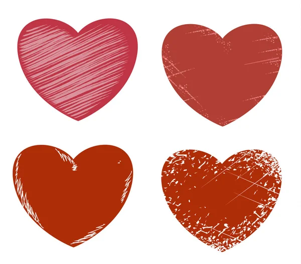 Grunge Vintage Corazón Rojo Conjunto Vectores — Vector de stock