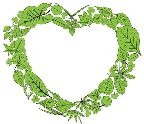 Verde Hojas Corazón Marco Vector Ilustración Concepto Medio Ambiente — Vector de stock