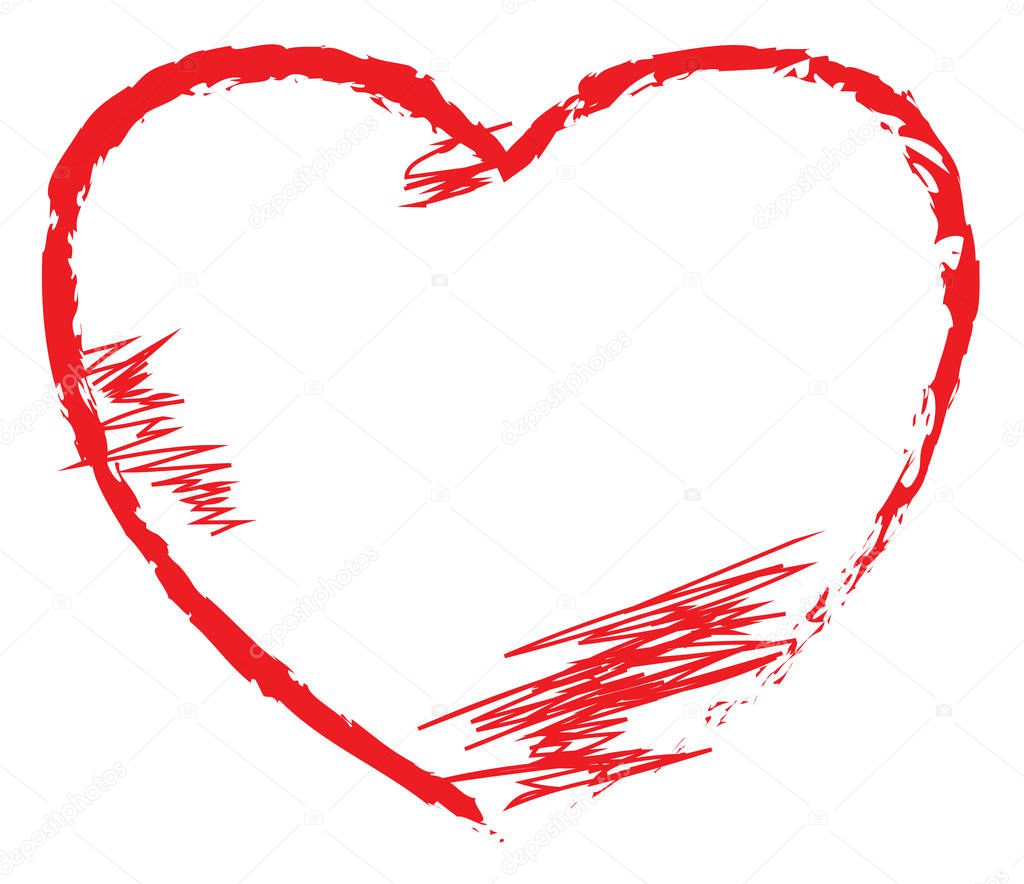 hand draw red heart vector on white background
